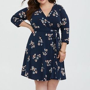 Navy Floral Studio Knit Wrap Dress Torrid